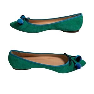 J Crew Womens Suede Gemma Ballet Flat Size 9 Green Tassels Kitschy Classic Prep